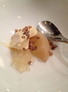 Pear, ice cream, and meat gelatin